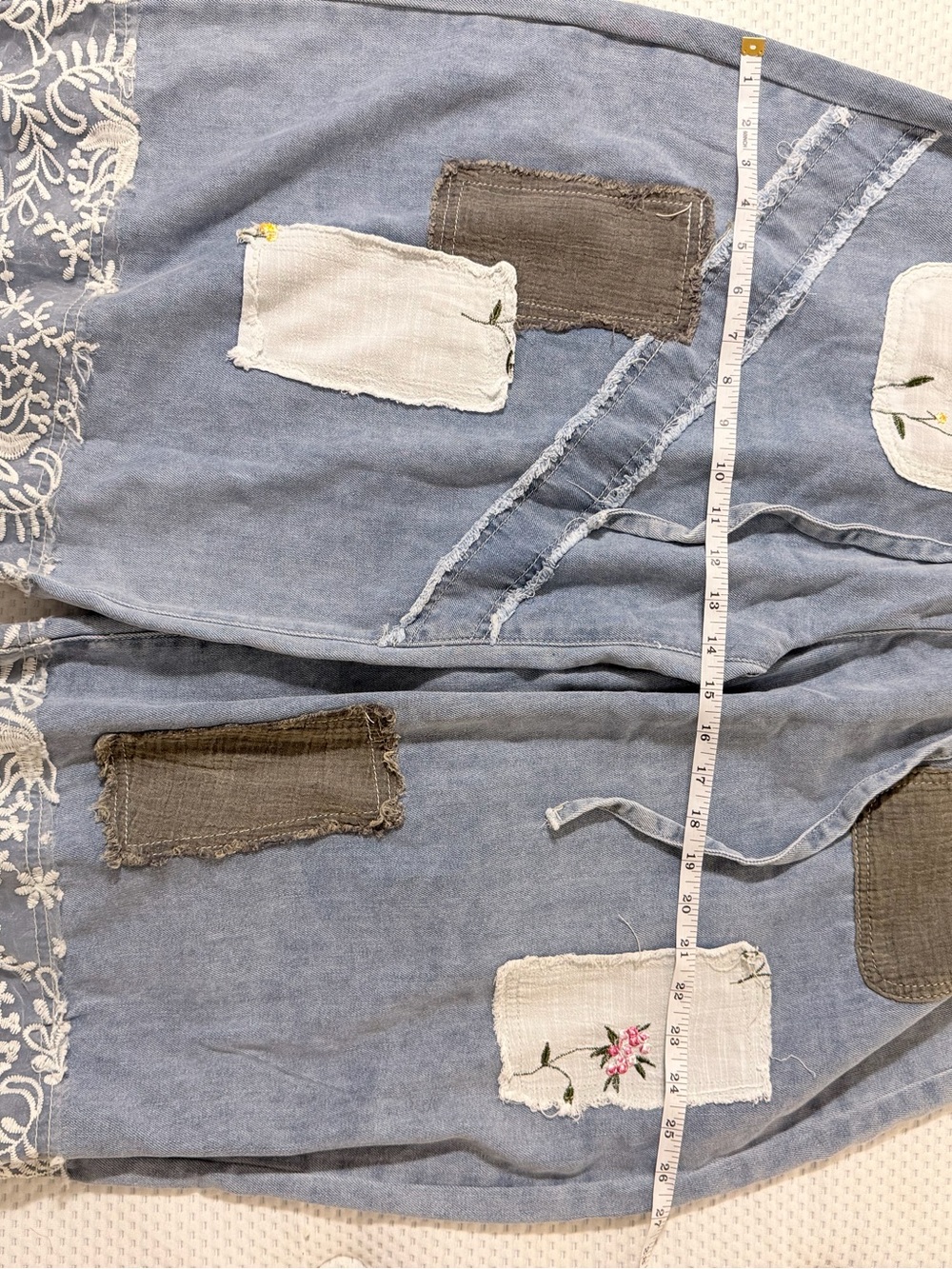 POL Denim Wide-Leg Patchwork Joggers with Olive & Cream Patches - Picture 7 of 7